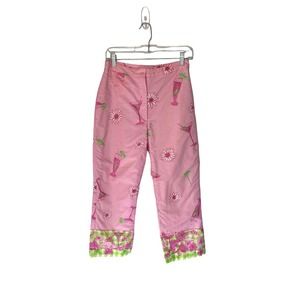 Vintage White Label Lilly Pulitzer Pink Green Martini Time Cropped Pant Size 4